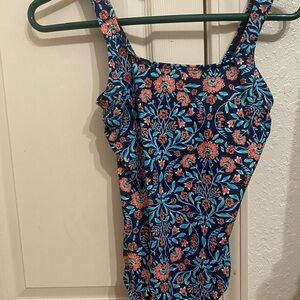Lands' End Navy Floral Tugless One-Piece Swimsuit - Size 2